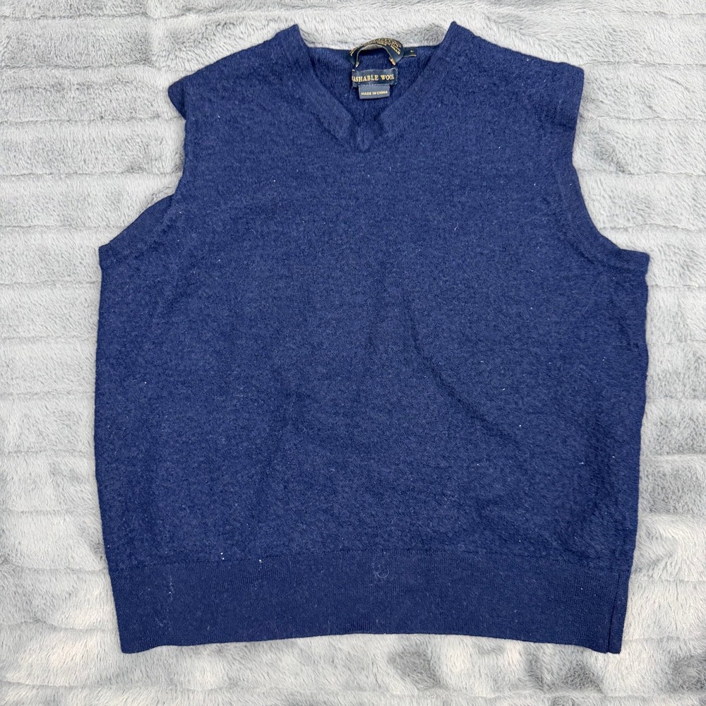 Pendleton Mens Washable Wool V-Neck Sweater Vest Navy Blue Large 13859